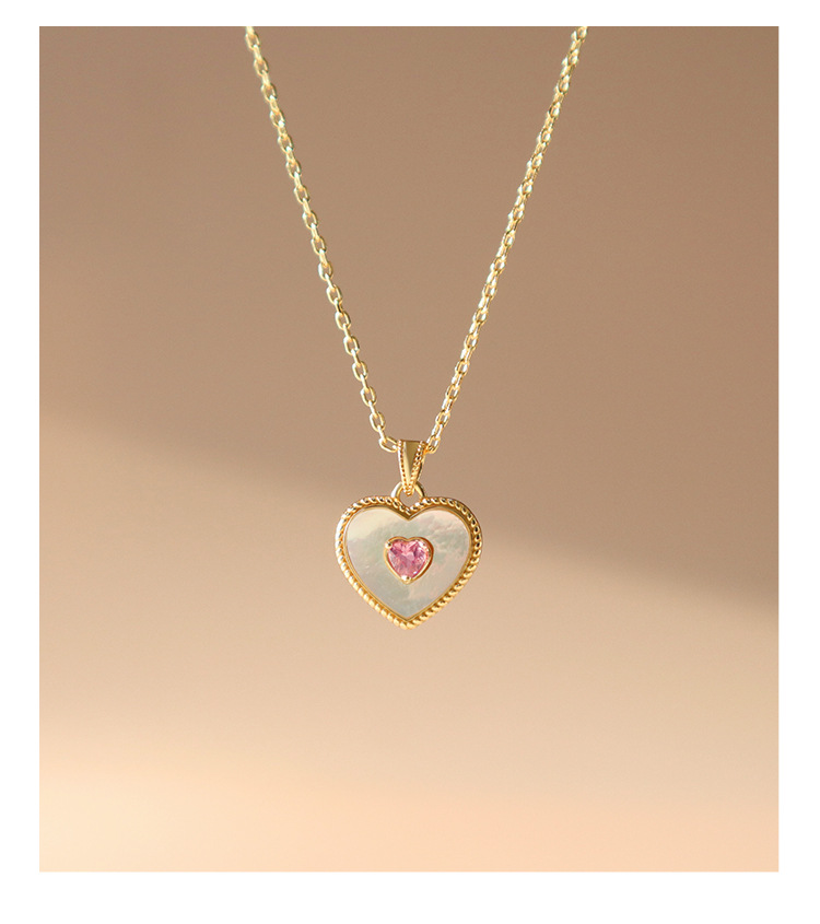10g Weight Artificial Gemstones Inlay Material Pendant Necklace Classification cable chain Chain Type Modern Style Heart Shape Copper Plating Inlay Artificial Gemstones Pendant Necklace
