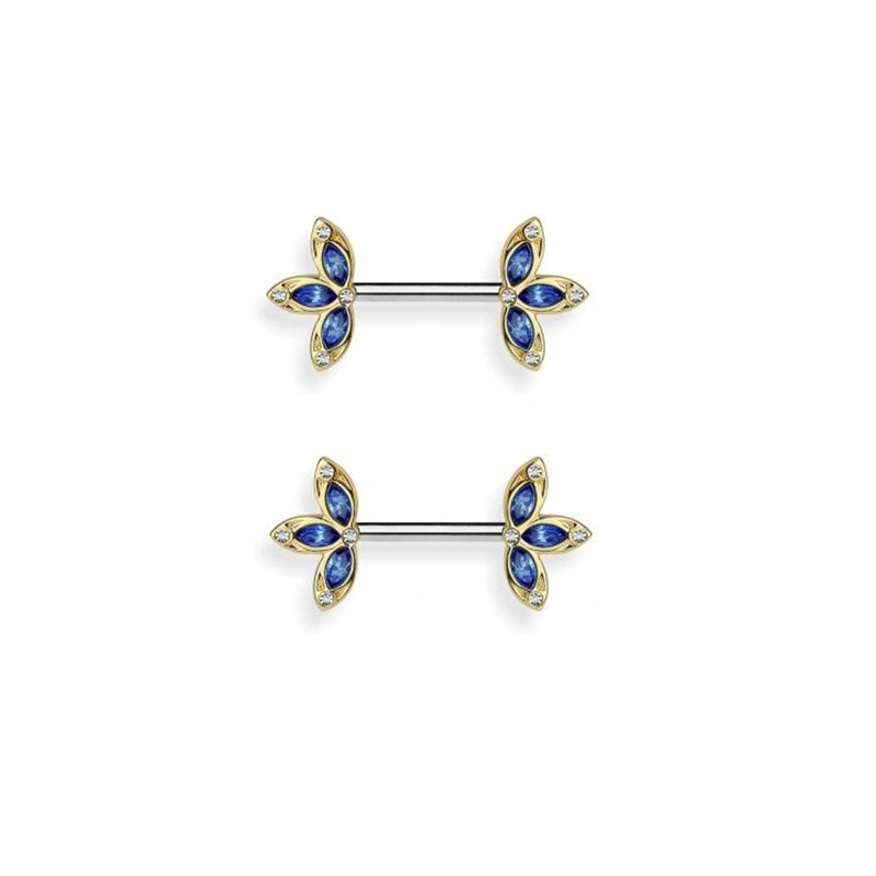 New Product Clover Symmetrical Diamond-studded Flower Breast Ring Piercing Jewelry display picture 3