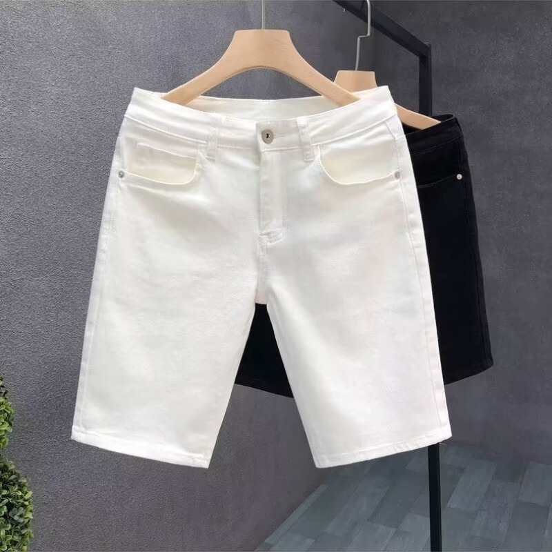 Men's new outdoor white denim shorts youth slim straight casual shorts summer thin shorts