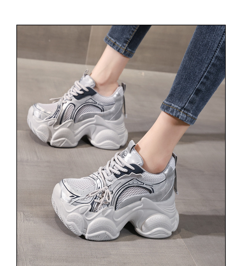 Giày sneaker nữ đế dày tăng chiều cao lưới thoáng khí phong cách giày bố — màu trắng chi tiết 12