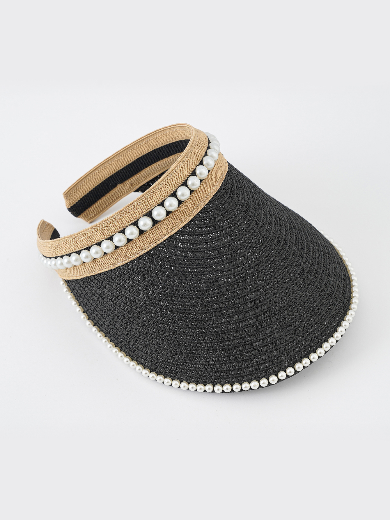 Red perla roja vacía superior paja sombrero mujer verano sol protección moda playa sombrero gran ala diadema sol sombrero marea
