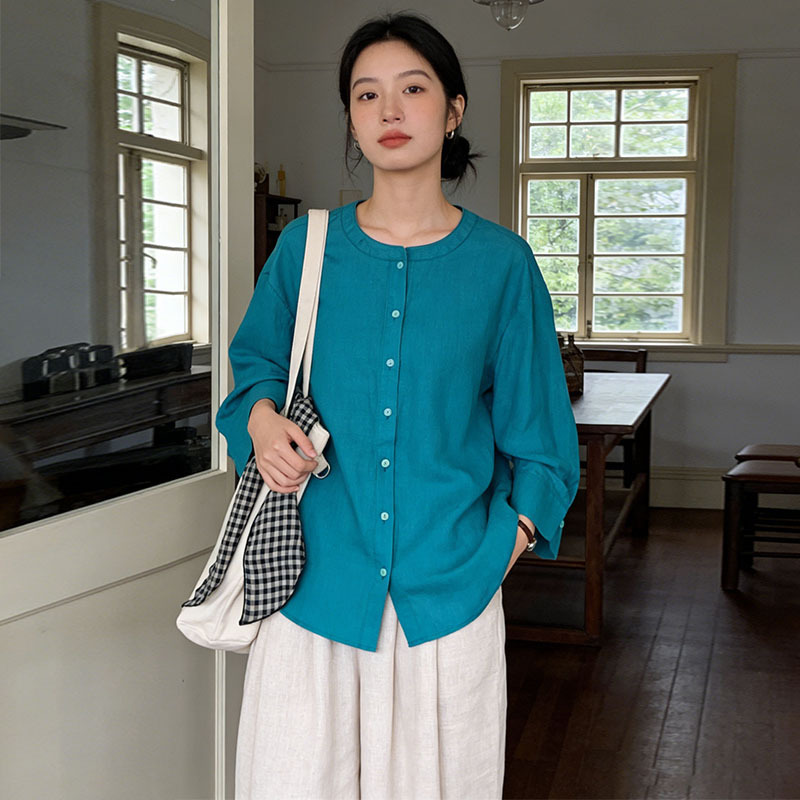 Sutin 100% Linen Small Open Collar Candy Shirt 2026 Spring/Summer New Linen Top Women's Clothing Wholesale