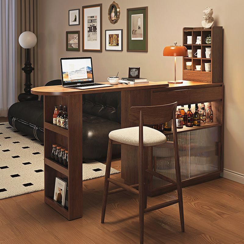 American Retro Bar Retractable Bar Table Solid Wood Partition Side Cabinet Household Living Room Small Bar Cabinet Dining Table Integrated