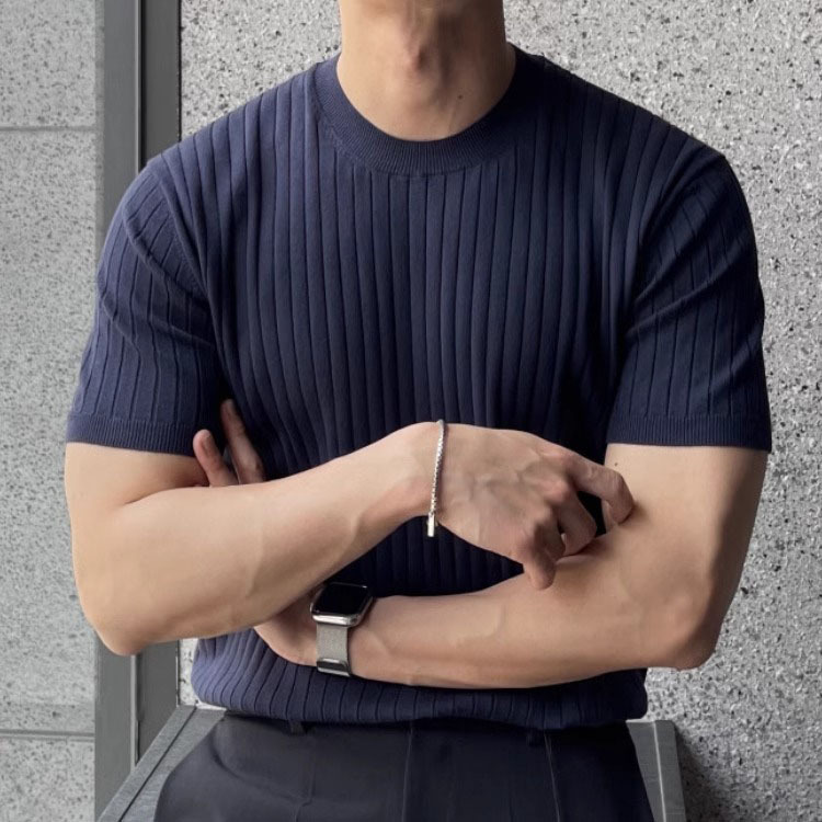 Europe and the United States high-end T-shirt men's summer sweater short sleeve breathable light mature fashion slim business foreign trade cross-border wholesale