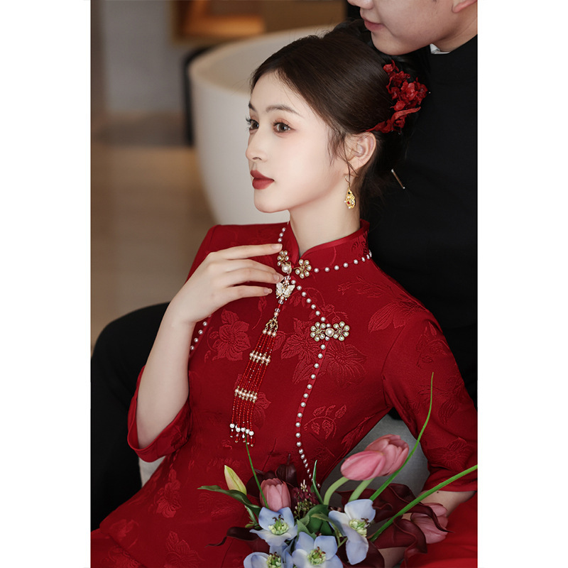 Red Cheongsam Toast Dress Bride 2025 New High-end Sense New Chinese Engagement Dress Morning Dress Women's Day Dress Red Cheongsam Toast Dress Bride 2025 New High-end Sense New Chinese Engagement Dress Morning Dress Women's Day Dress