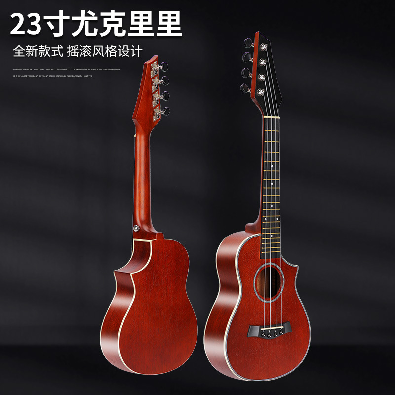 Ukulele 23 pulgadas caoba pequeño ángulo faltante de cuatro cuerdas ukelele guitarra pequeña guitarra eléctrica cabeza instrumento musical al por mayor