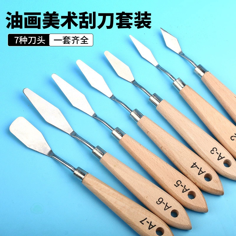Cuchillo de pintura al óleo de arte al por mayor nuevo raspador de color de acero inoxidable raspador de pintura de gouache juego de 5 piezas suministro de comercio exterior
