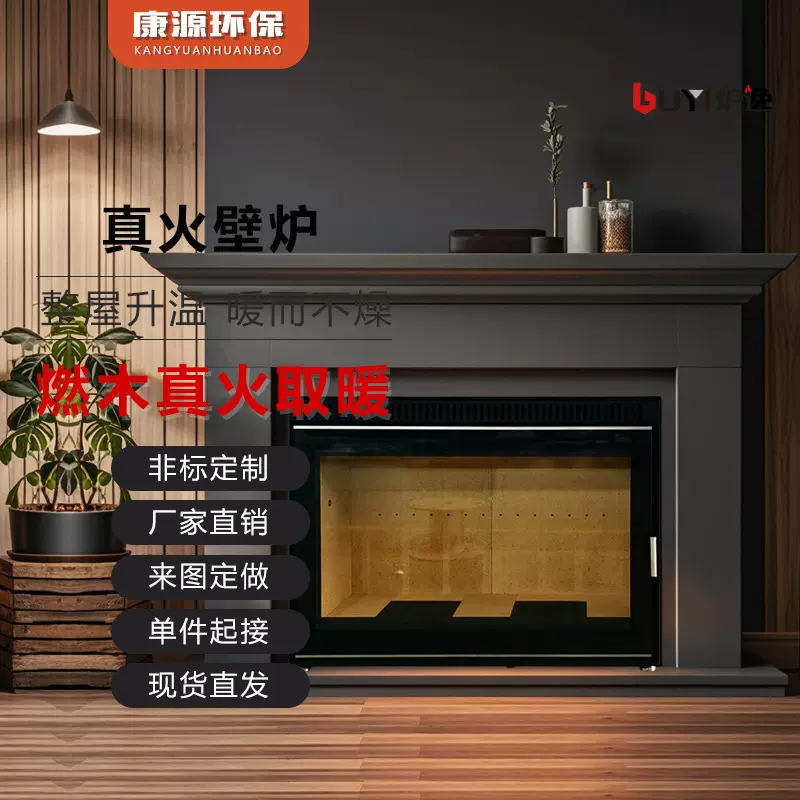 康源真火壁炉家用碳钢取暖炉客厅别墅烧火柴火炉农村室内烧柴采暖
