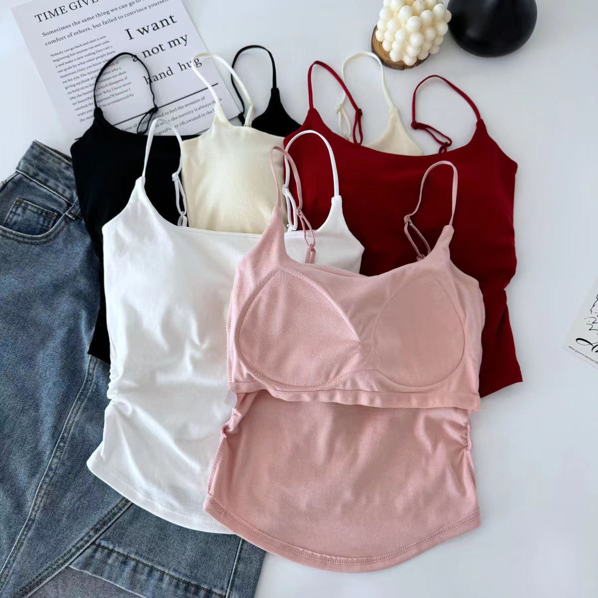 140g Weight Cotton Spandex Fabric Type Regular Top Length Camisole Tops Type Holiday, Daily Occasion Strap Neckline Slim Fit Type Solid Color Pattern Summer Season Women's Gender Pleated Design Casual, Streetwear Style Wholesale Women's Casual Streetwear Solid Color Pleated Tank Tops 5