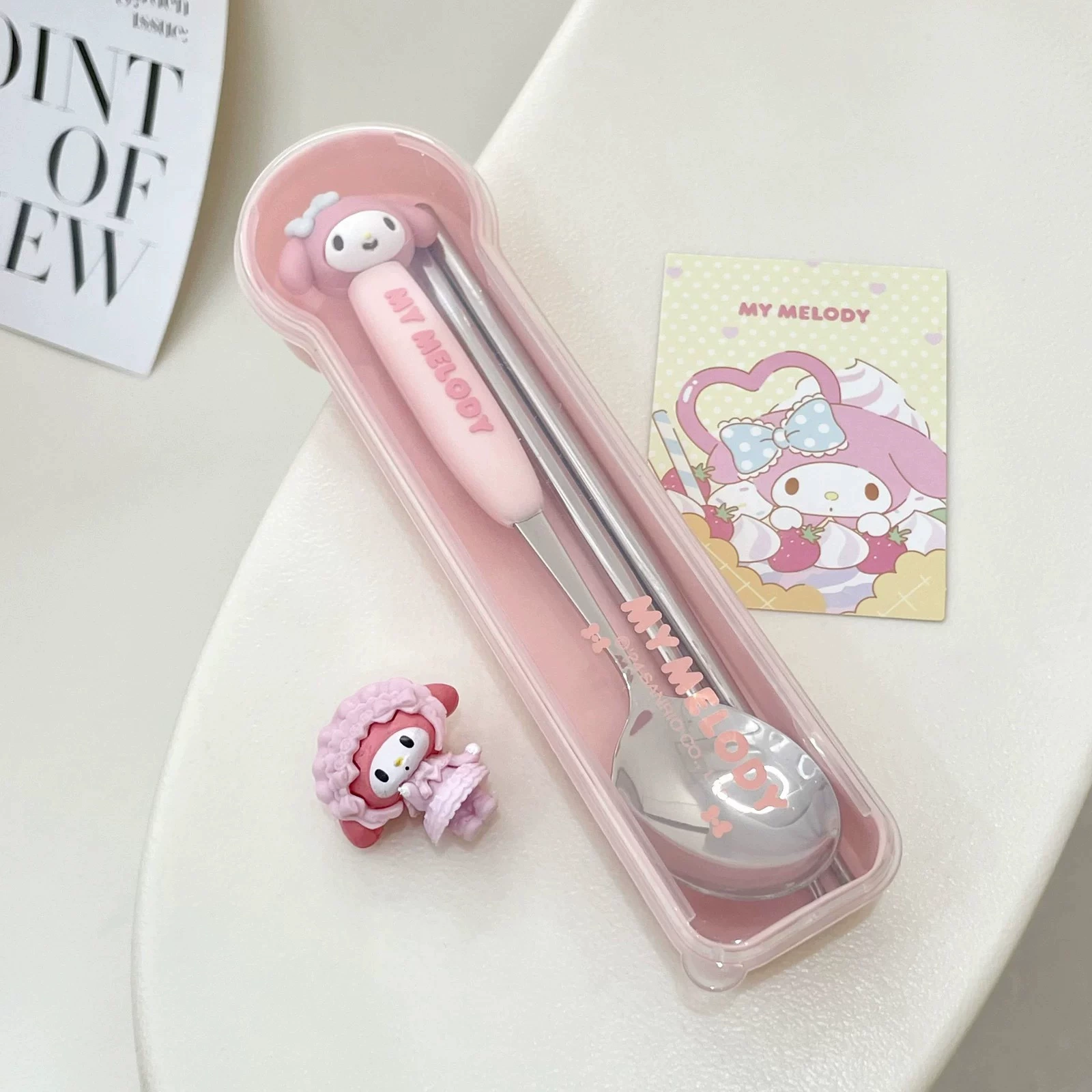 Детский набор столовых приборов Sanrio: ложка и вилка, нержавеющая сталь AISI 304, милые ручки