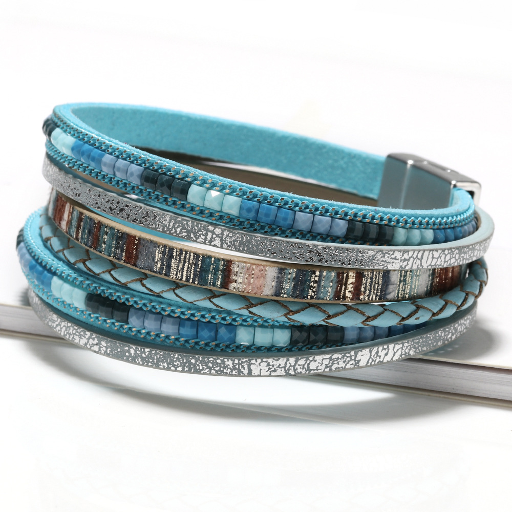 Color Block Pattern Women's Gender Bohemian Color Block Pu Leather Plating Women's Bracelets