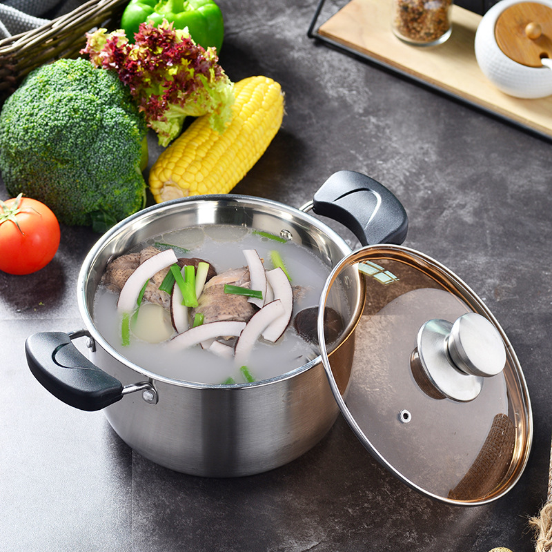 Stainless Steel Composite Steel Thick Soup Pot Household Soup Pot Induction Cooker Gas Stove Applicable Pot Set Open Door Red Gift