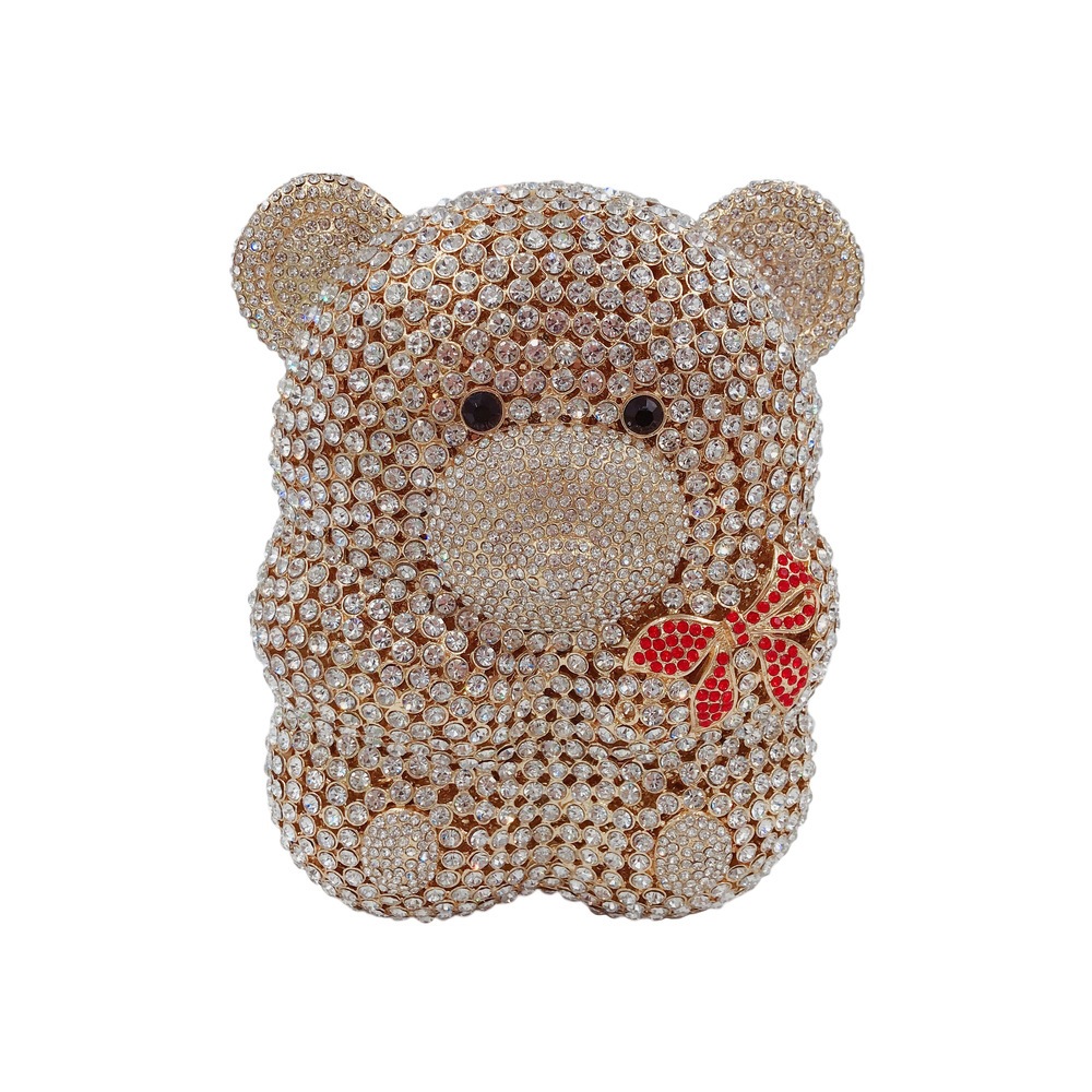 Bolsas de diamante de dibujos animados Teddy Bear metal hueco bolsas de cena de cristal hechas a mano bolsas de diamante bolsas de banquete bolsas de mujer