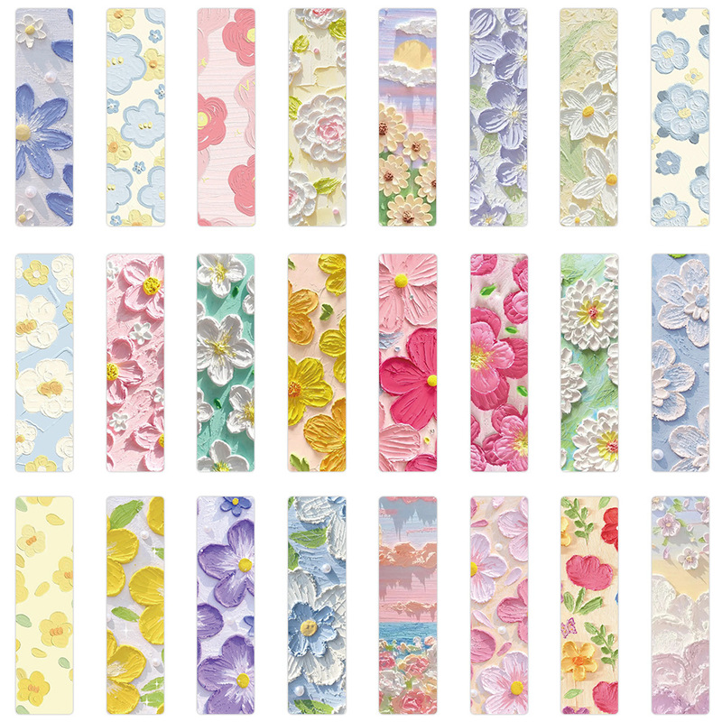 24枚の油絵の花の小さい清新な紙のしおりの学生の小説の教科書の装飾カードは本を読んで小さいカードを表示します。|undefined