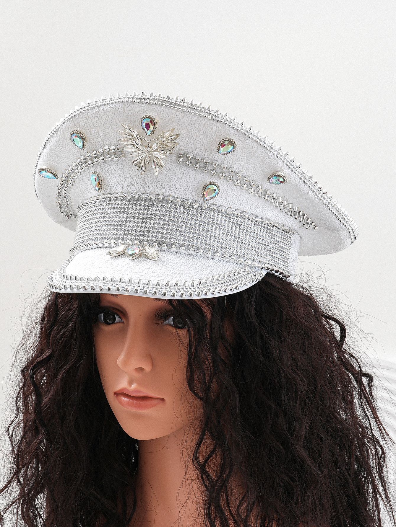 Sombrero azul marino con incrustaciones de diamantes, boina estilo punk, sombrero y2k, sombrero de marinero para mujer con ambiente otoñal e invernal, sombrero dorado para clima frío