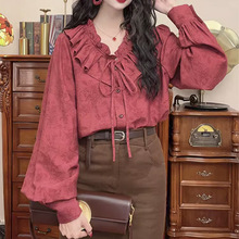 AQ522港风荷叶边衬衫纸样女装新款长袖衬衣灯笼袖打版图