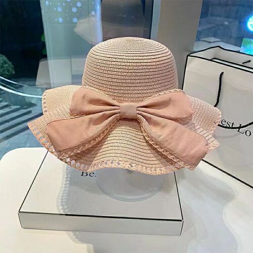 New straw hat women's beach hat seaside vacation sun protection Korean style versatile sun hat with bow summer hat
