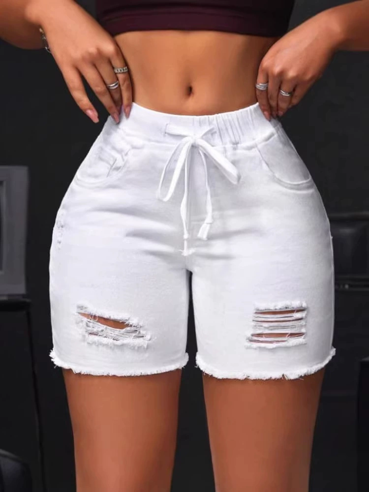[Cross-border trading), white denim skirt, shorts, trousers, European style, high waist]