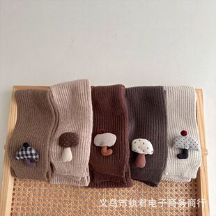 Winter New Baby Scarf Windproof Ins Korean Style Children's Retro Solid Color Cute Mushroom Cold-proof Warm Neck Protection