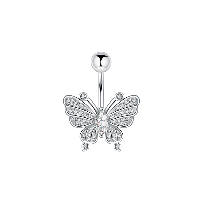 Bijou de piercing nombril papillon transfrontalier en cuivre et zircon incrusté, issu du commerce extérieur européen et américain._voghion.com