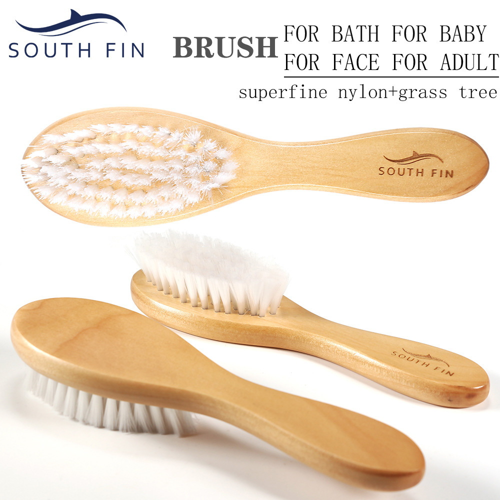 SOUTH FIN Nylon Woolen Wood Shampoo and Body Massage Brush Small size details Picture