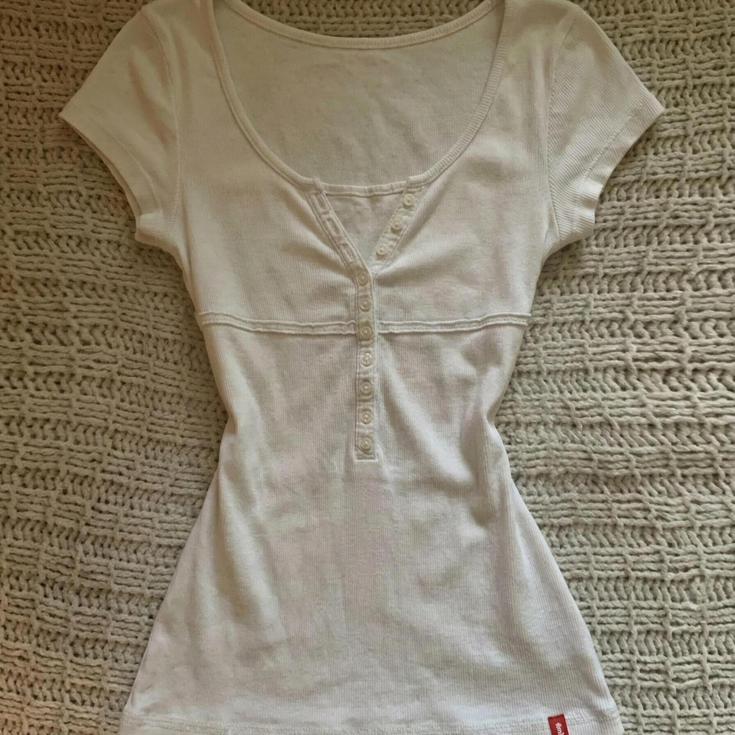 BLUE DIJIAO T-shirt Fake Two-Piece Ribbed Henley White