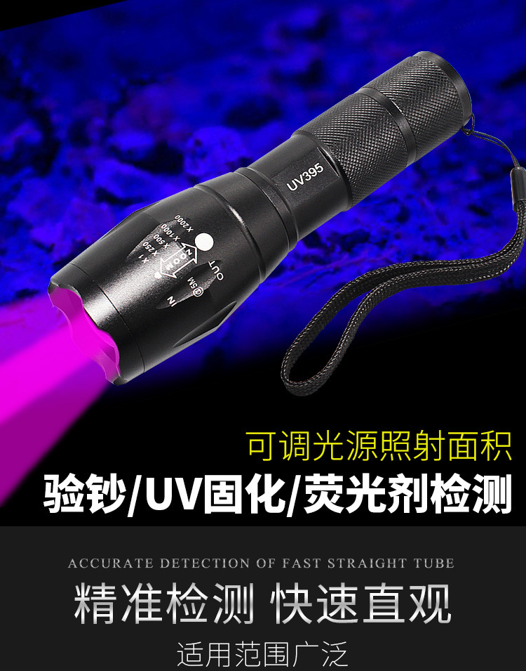 Cat Moss Uv Flashlight Rechargeable Ultraviolet Lamp for Money Detection and Identification Uv Curing Lamp Fluorescent Agent Detection Pen