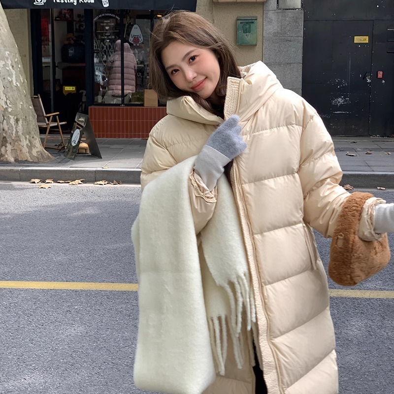 网红贝贝冬季新款长款过膝羽绒服女连帽宽松时尚洋气加厚保暖外套|undefined