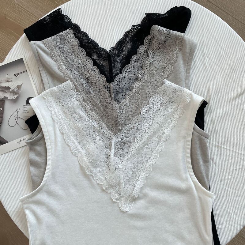 Tencel wool front V back V lace collar bottoming vest Tencel wool front V back V lace collar bottoming vest