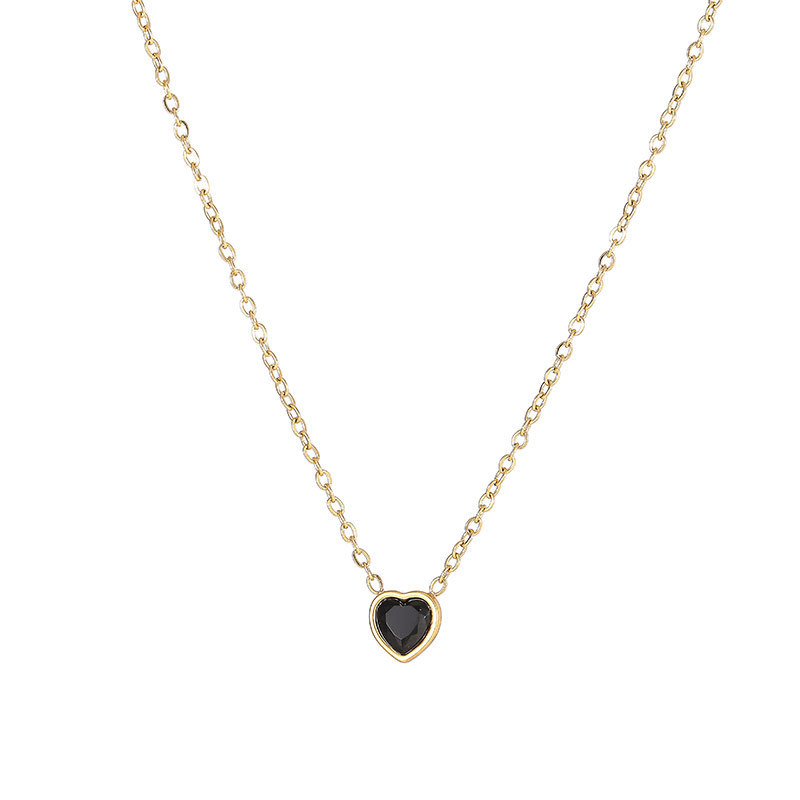 Fashion Heart Shape Titanium Steel Inlay Zircon Pendant Necklace_colorza_5