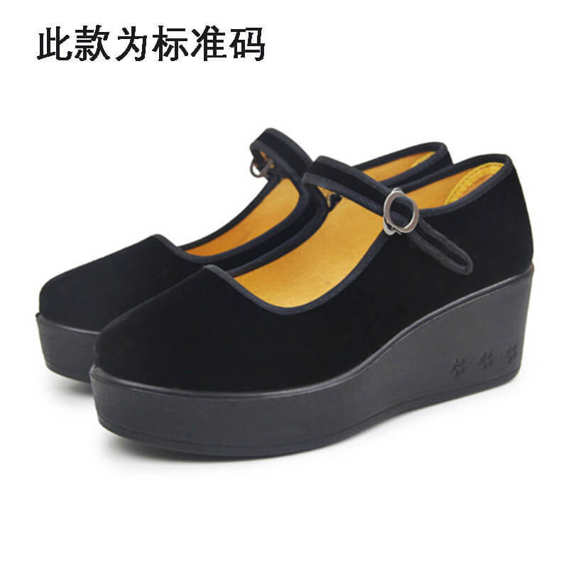 New Polyurethane Platform Sole Pure Black Etiquette Dancing Hotel Work Shoes for Women 6cm Thick Sole Black Cloth Shoes New Polyurethane Platform Sole Pure Black Etiquette Dancing Hotel Work Shoes for Women 6cm Thick Sole Black Cloth Shoes
