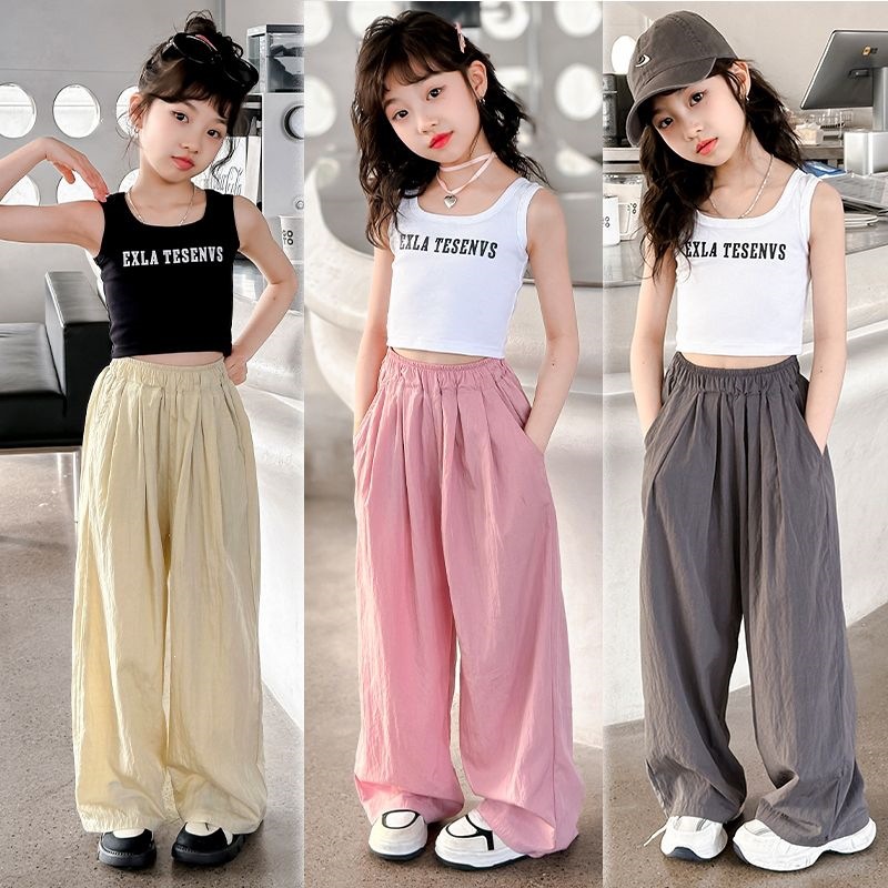 Girls' summer thin ice silk wide-leg pants, 2026 new style, children's casual pants, loose-fitting mosquito-proof pants for older girls.