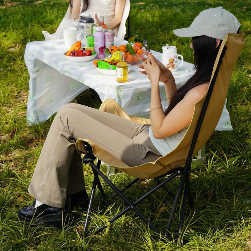 Silla plegable al aire libre Silla de luna ajustable Silla portátil para sentarse y acostarse Silla de campamento con soporte para las piernas