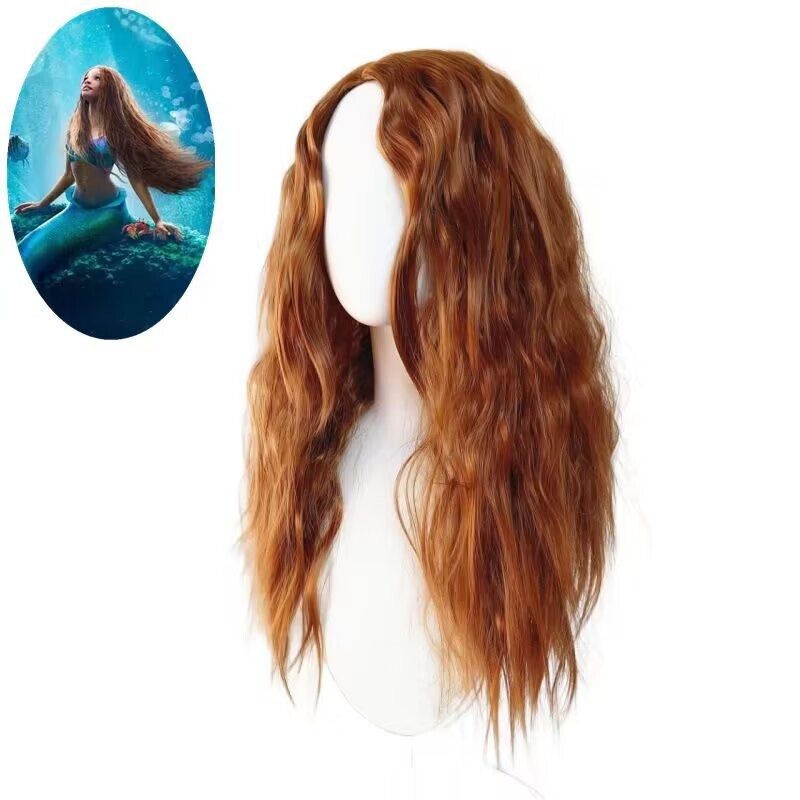 European and American New Ariel Little Mermaid Cosplay Wig Long Curly Hair Realistic Scalp Dreadlocks Double Ponytail Style