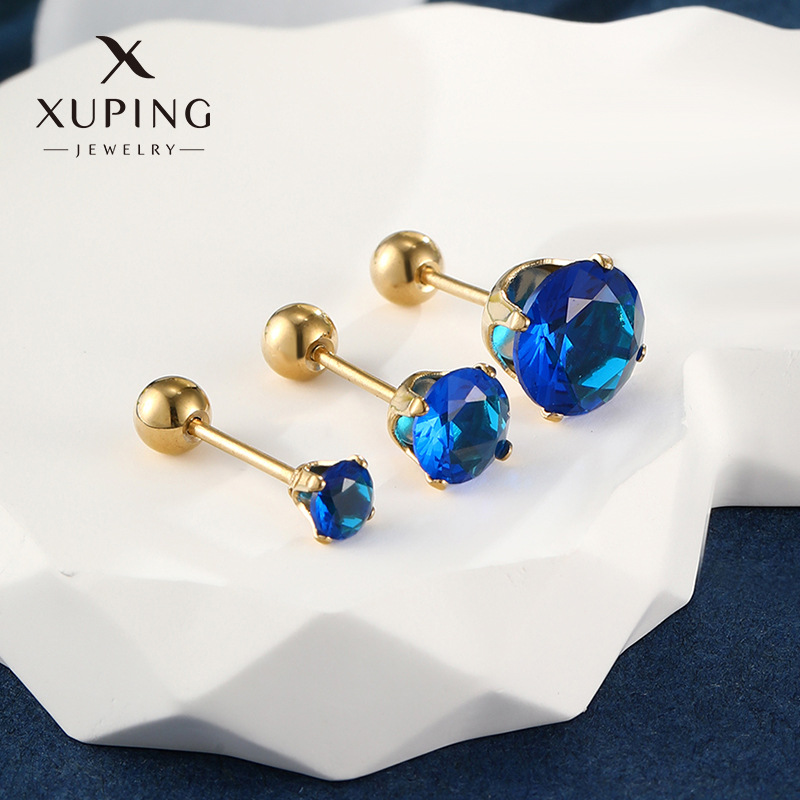 Joyería de Xuping de acero inoxidable tornillo torcedura hebilla de cuatro garra pendientes de la personalidad de la moda japonesa y coreana pendientes de Gema artificial azul