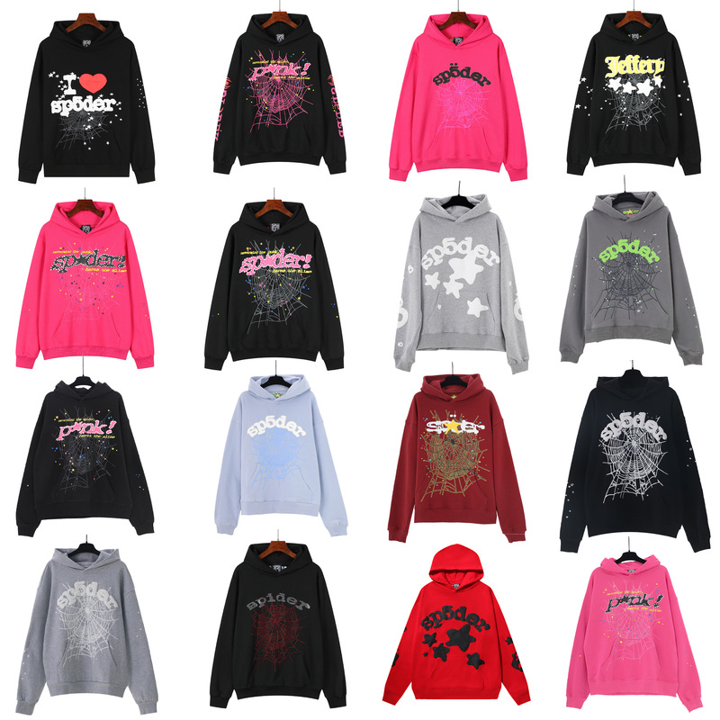 European and American Cross-Border Trendy Brand Sp5Der Spider Web 55555 Foam Letter Printed Terry Hooded Sweatshirt for Men and Women European and American Cross-Border Trendy Brand Sp5Der Spider Web 55555 Foam Letter Printed Terry Hooded Sweatshirt for Men and Women