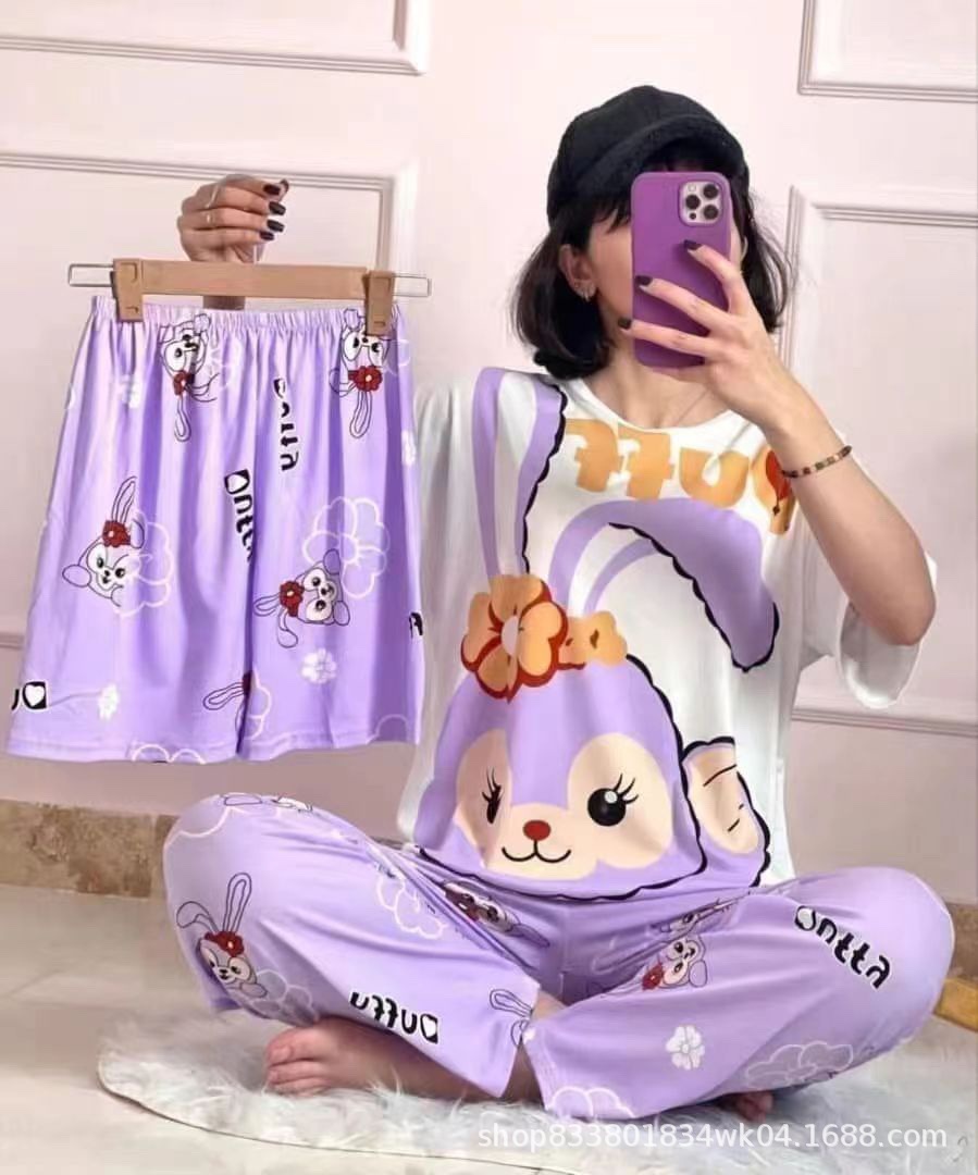 Pijamas transfronterizos de leche de verano pantalones de manga corta tres piezas de dibujos animados lindos ropa de hogar de comercio exterior de labu