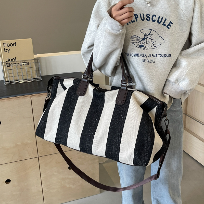 2024 bolsas de lona a rayas blancas y negras, bolsas de excursión de gran capacidad, bolsas de gimnasio para hombres y mujeres, bolsas de mochila