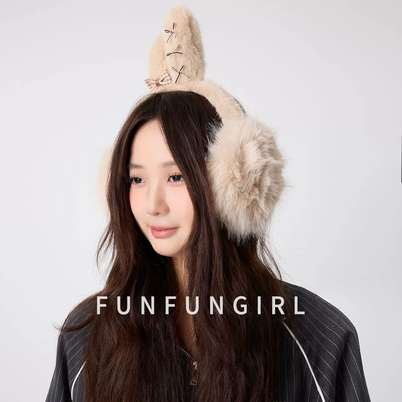 可爱兔子耳朵毛绒耳罩女冬季保暖防风防寒耳捂加厚学生毛茸茸耳暖