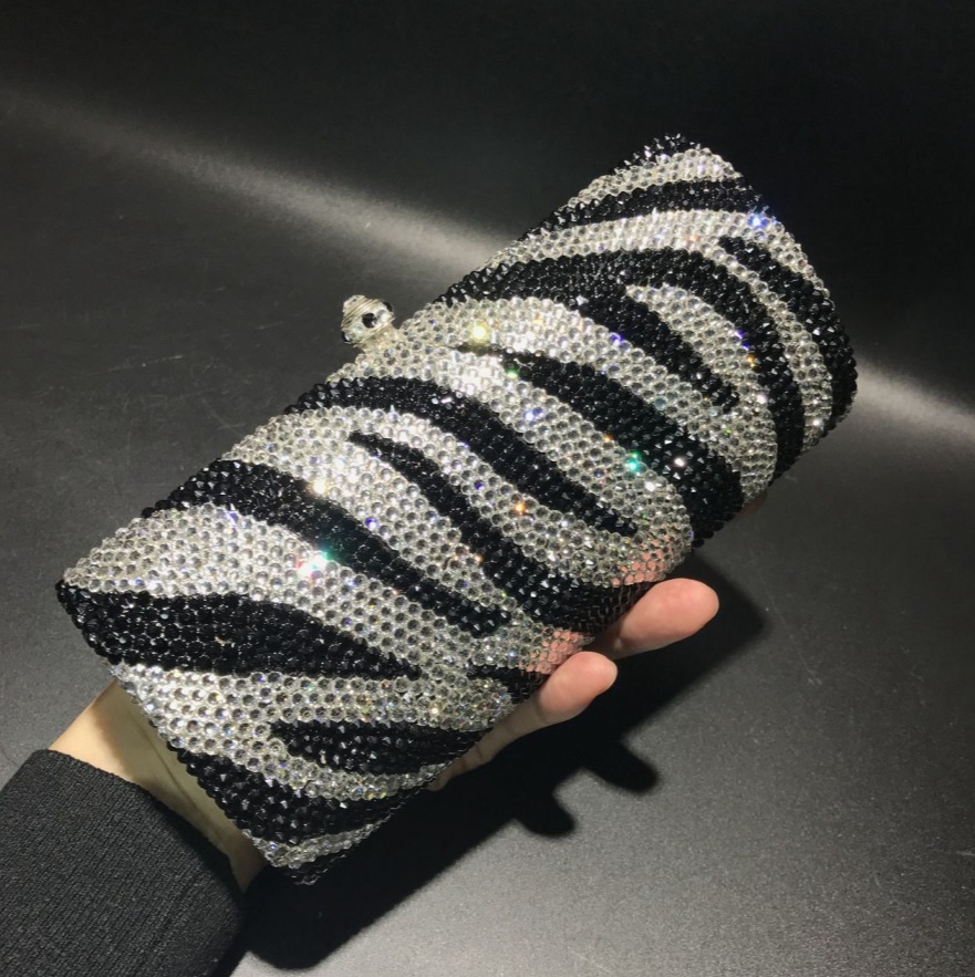Transfronterizos nuevos cebra diamantes bolsa de cena europea y americana bolsa de diamantes de mano mano de mujer bolsa de diamantes de mano