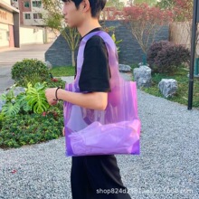 超透服装背肩袋 PVC透明紫防水塑料袋礼品手提袋女装袋服装背肩袋