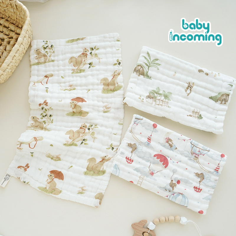 INS cartoon six-layer bubble gauze baby face towel children's towel kindergarten baby face towel hand towel