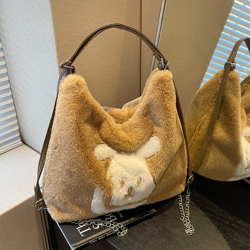Bolso de felpa para mujer 2024 nuevo bolso de hombro de dibujos animados lindo bolso de otoño e invierno bolso de conejo de lana de gran capacidad