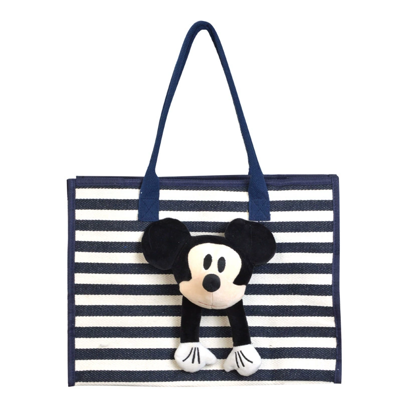 Источник Фабрика большой емкости Сумка для пассажиров женский 2025 новый полосатый холст сумка мультфильм Микки на одно плечо