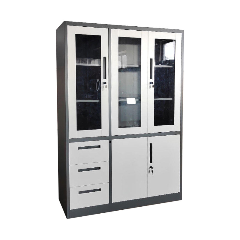 Armario de archivos personalizado de comercio exterior transfronterizo oficina de acero con cajón puerta de vidrio armario de almacenamiento de archivos de archivos