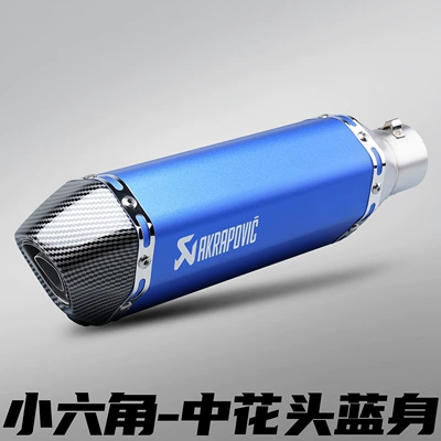 Motorcycle exhaust pipe Exhaust Stainless Steel Competition Tail - 370mm-small-hexagonal-medium-flower-head-blue-body