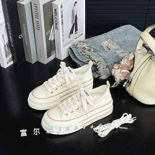 in stock 2025 Spring and Summer New Student Casual All-match Low-top Thick Sole Height-increasing Canvas Shoes for Women H1323