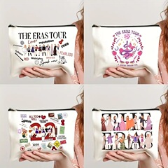 temuテイラーEarsTour柄リネン両面プリント化粧ポーチジッパーバッグ女性用通気性収納バッグ