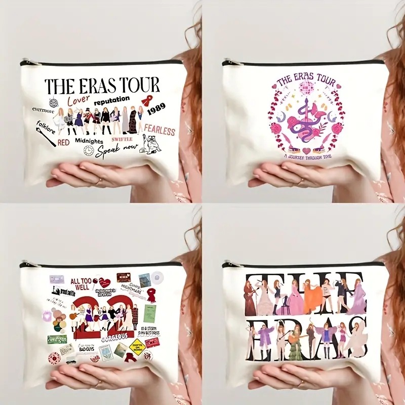 Bolsa de cosméticos de lino con estampado de Taylor Swift, bolsa con cremallera de doble cara, bolsa de almacenamiento transpirable para mujer, moderna