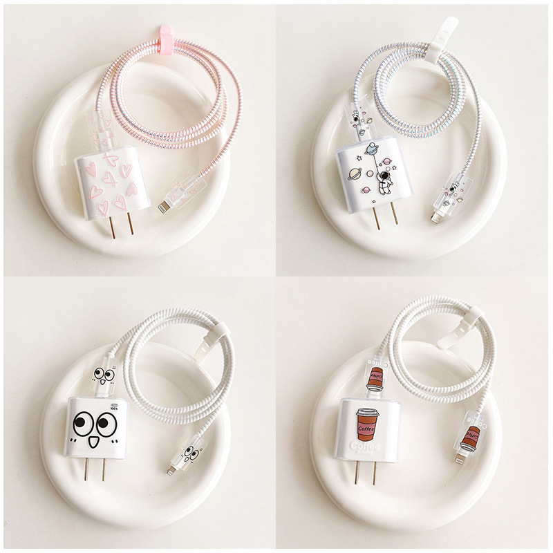 Aplicable para Apple 20w cargador cubierta de carga cabeza de carga Eurocopper TPU cable de datos picador de alambre impreso láser envuelto